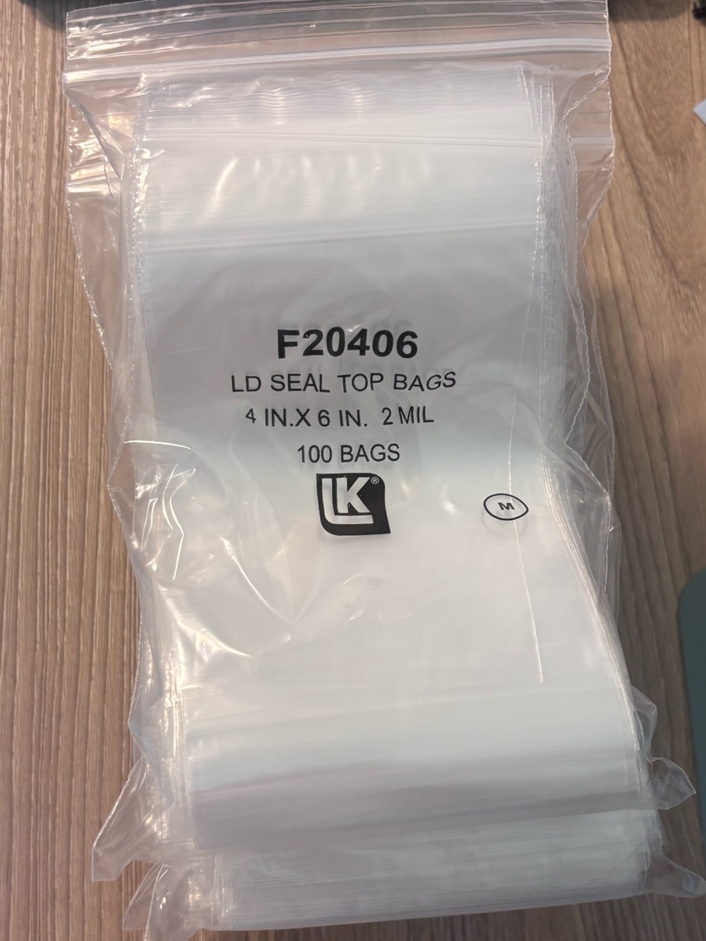 Clear LK Resealable Top Bags (clear) - F20406, Packs of 100, 595 total